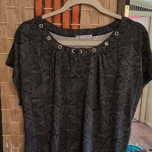 Notations Black and White Geometric Eyelet Tie Top